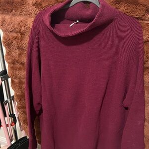 Free People Deep Wine Cowl Neck Sweater